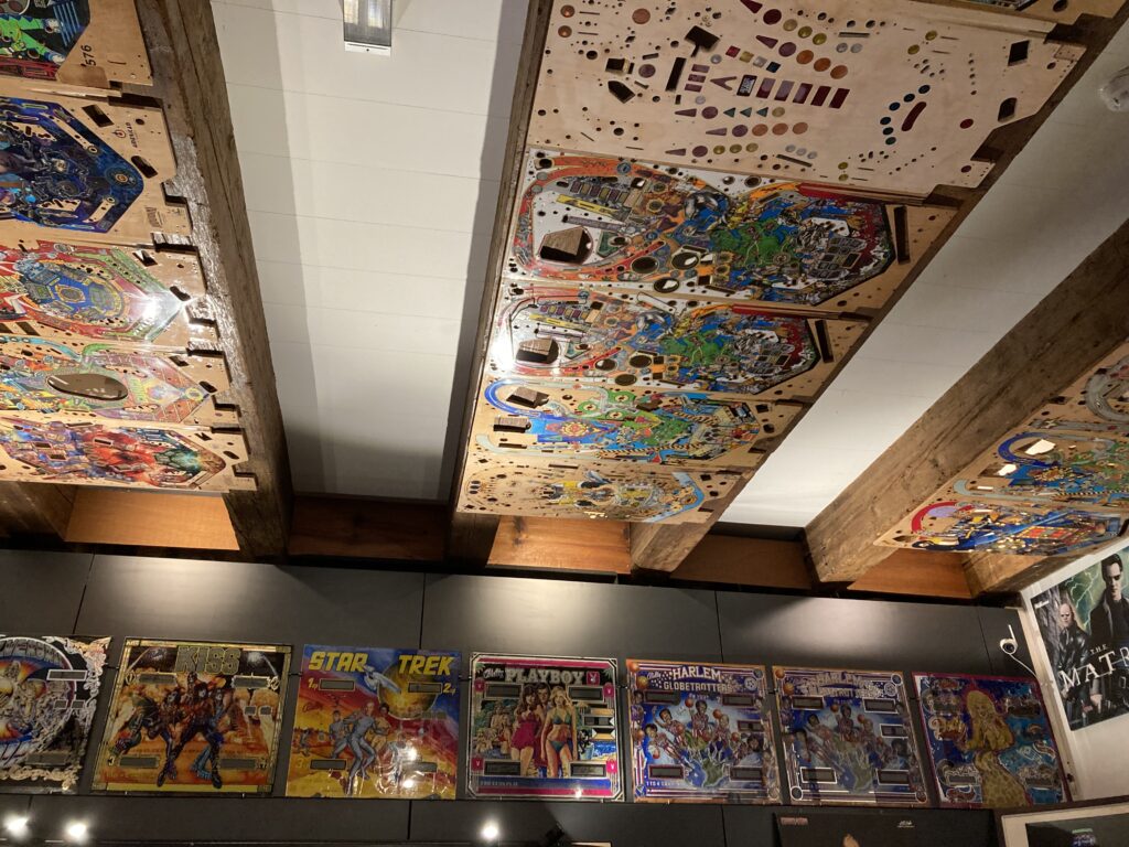 Pinball playfields on the walls and on the ceiling